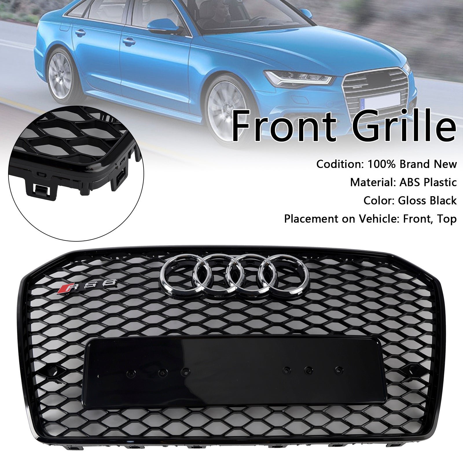 Grille de pare-chocs avant en nid d'abeille noire pour Audi A6 S6 C7 RS6 2016-2018