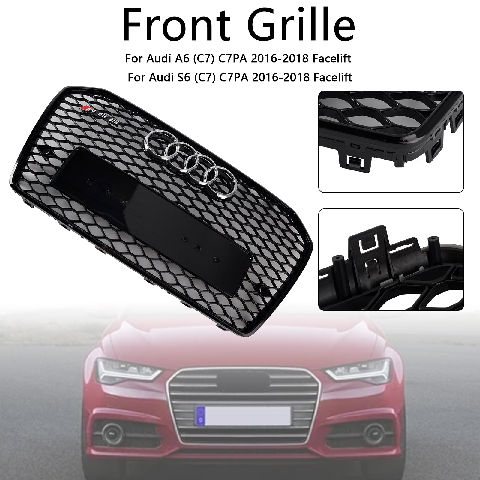 Grille de pare-chocs avant en nid d'abeille noire pour Audi A6 S6 C7 RS6 2016-2018