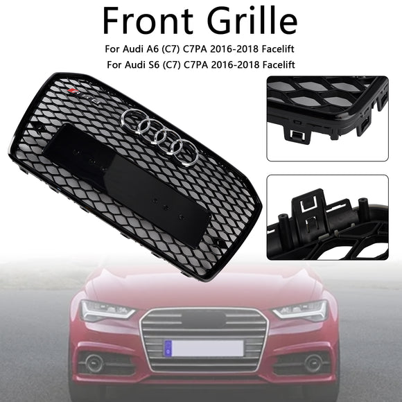 2015-2018 Audi A6 /A6 Sline /S6 C7 RS6 Style Grill Front Bumper Honeycomb Mesh Black Grille