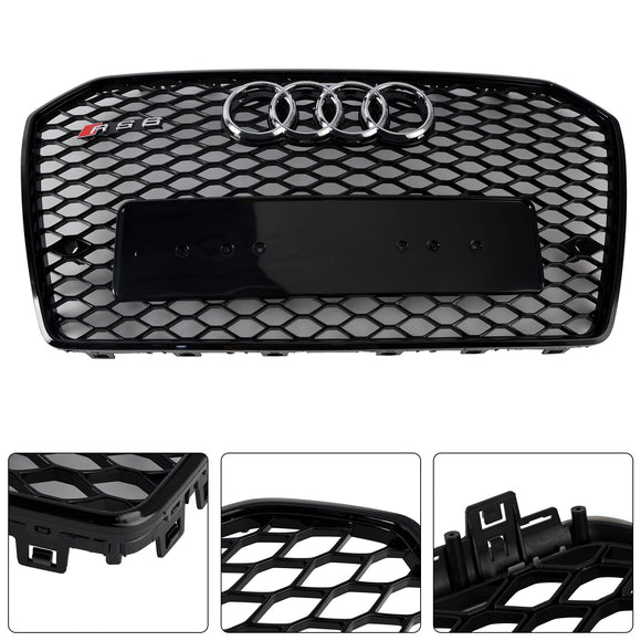 2015-2018 Audi A6 /A6 Sline /S6 C7 RS6 Style Grill Front Bumper Honeycomb Mesh Black Grille