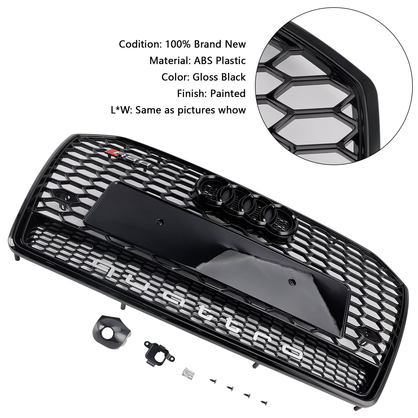 Grille de pare-chocs avant en nid d'abeille noire pour Audi A6 S6 C7 RS6 2016-2018