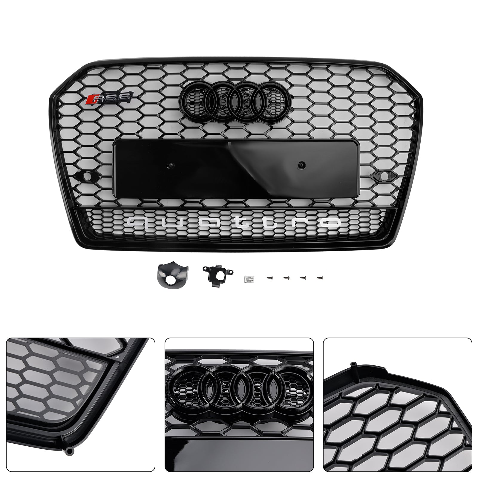 Grille de pare-chocs avant en nid d'abeille de style Audi A6 / A6 Sline / S6 C7 RS6 2016-2018 avec emblème en anneau