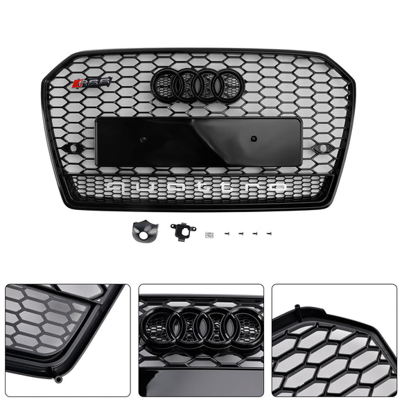 2015-2018 Audi A6 /A6 Sline /S6 C7 RS6 Style Grill Front Bumper Honeycomb Mesh Black Grille
