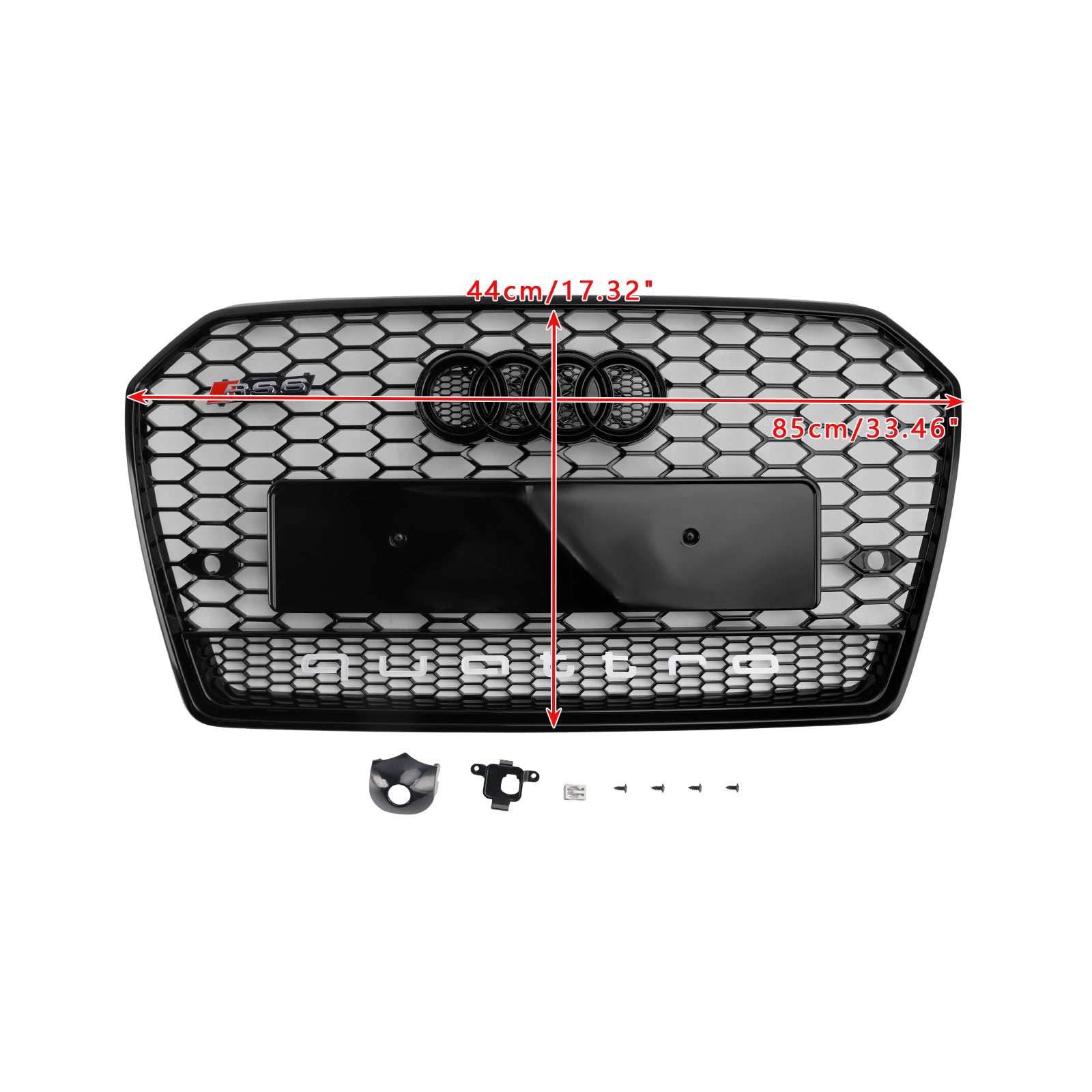 2016-2018 Audi A6 / A6 Sline / S6 C7 RS6 Style Black Grill Honeycomb Mesh Front Bumper Grille With Ring Emblem - 0