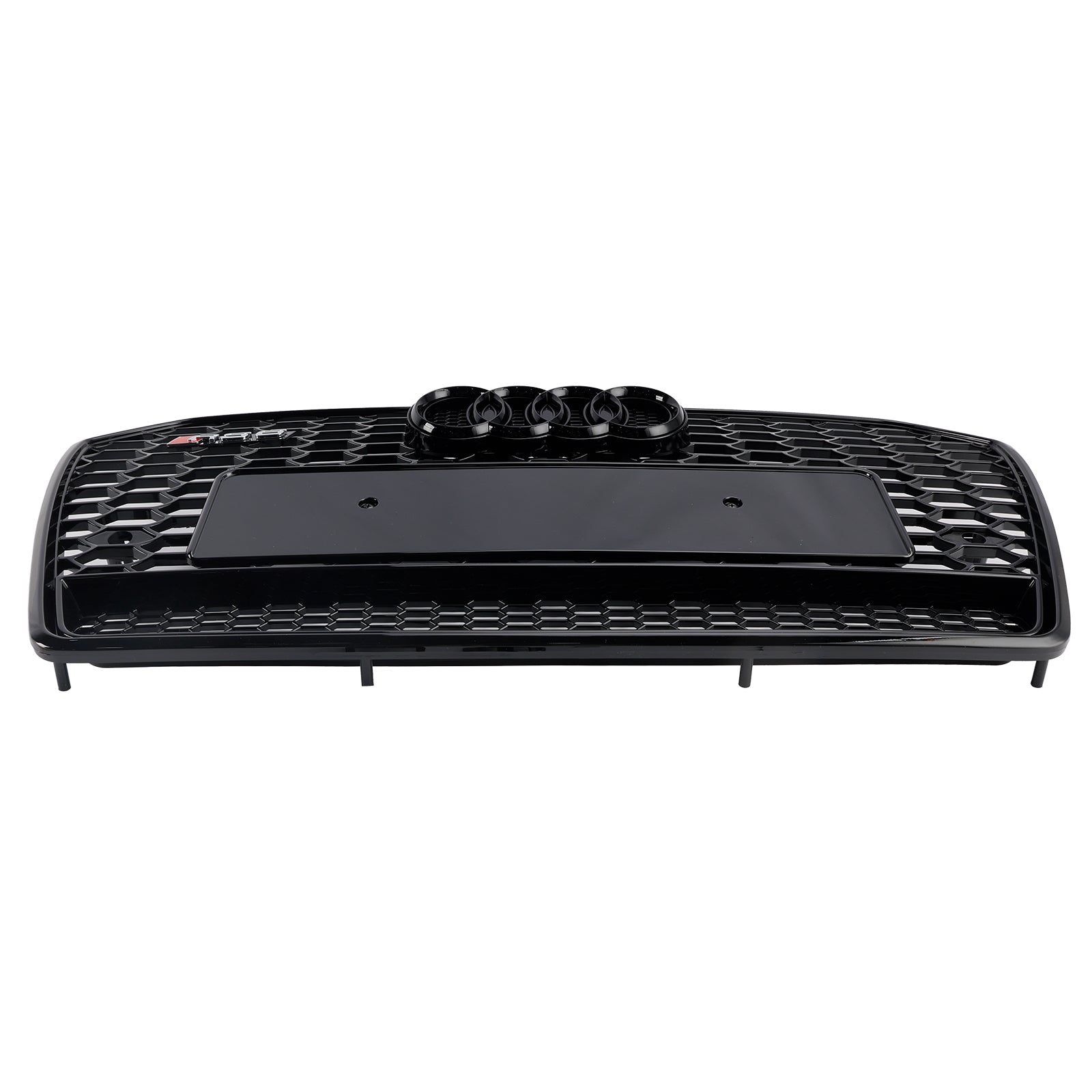 Audi A6 / A6 Sline / S6 C7 2016-2018 Honeycomb Front Grill RS Glossy Black Air Intake Radiator Grille W/ Ring Emblem