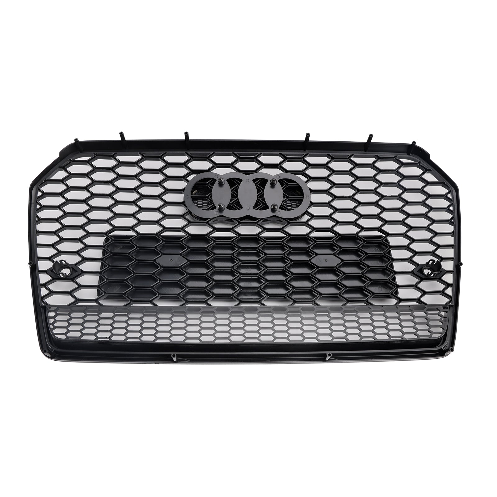 Audi A6 / A6 Sline / S6 C7 2016-2018 Honeycomb Front Grill RS Glossy Black Air Intake Radiator Grille W/ Ring Emblem