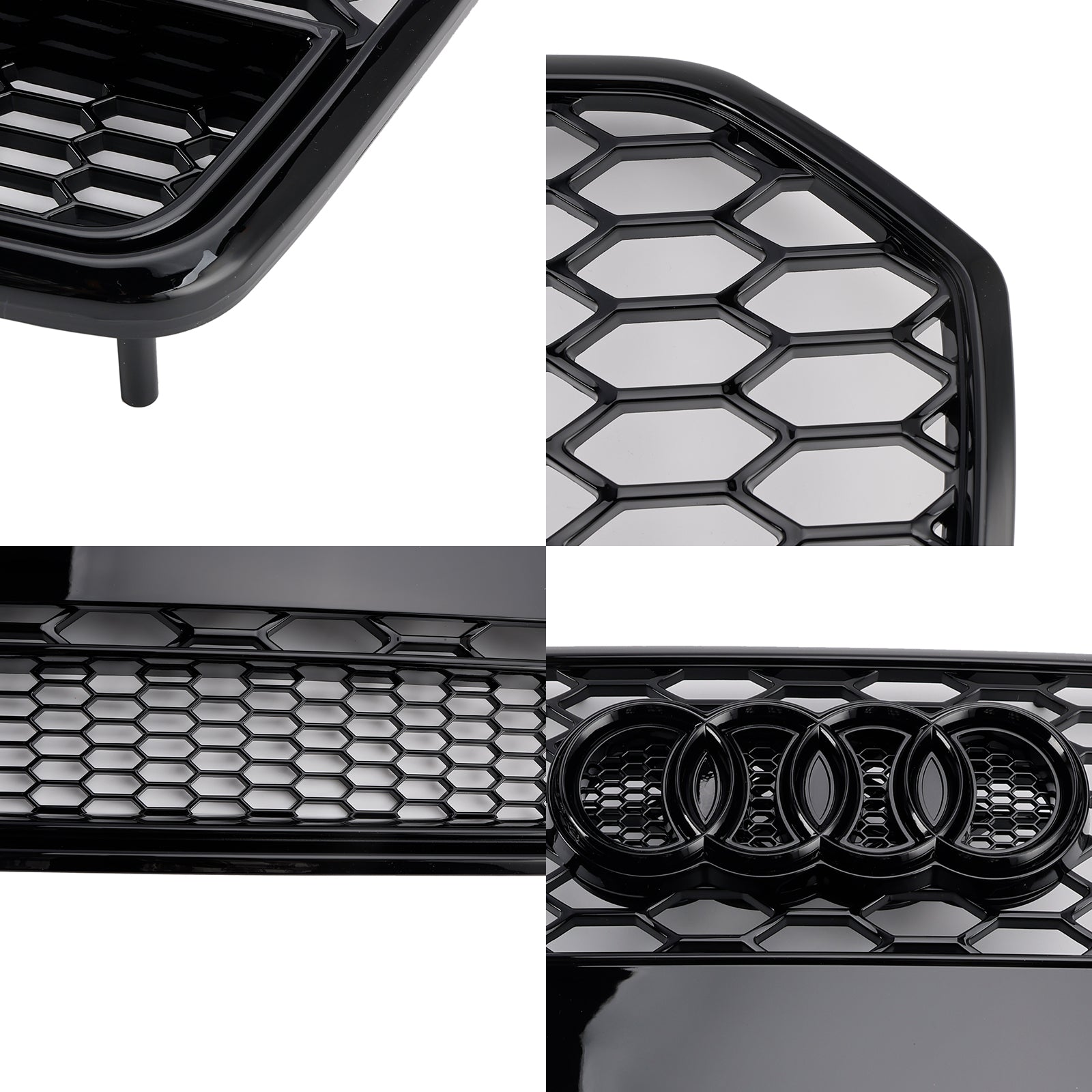 Audi A6 / A6 Sline / S6 C7 2016-2018 Honeycomb Front Grill RS Glossy Black Air Intake Radiator Grille W/ Ring Emblem