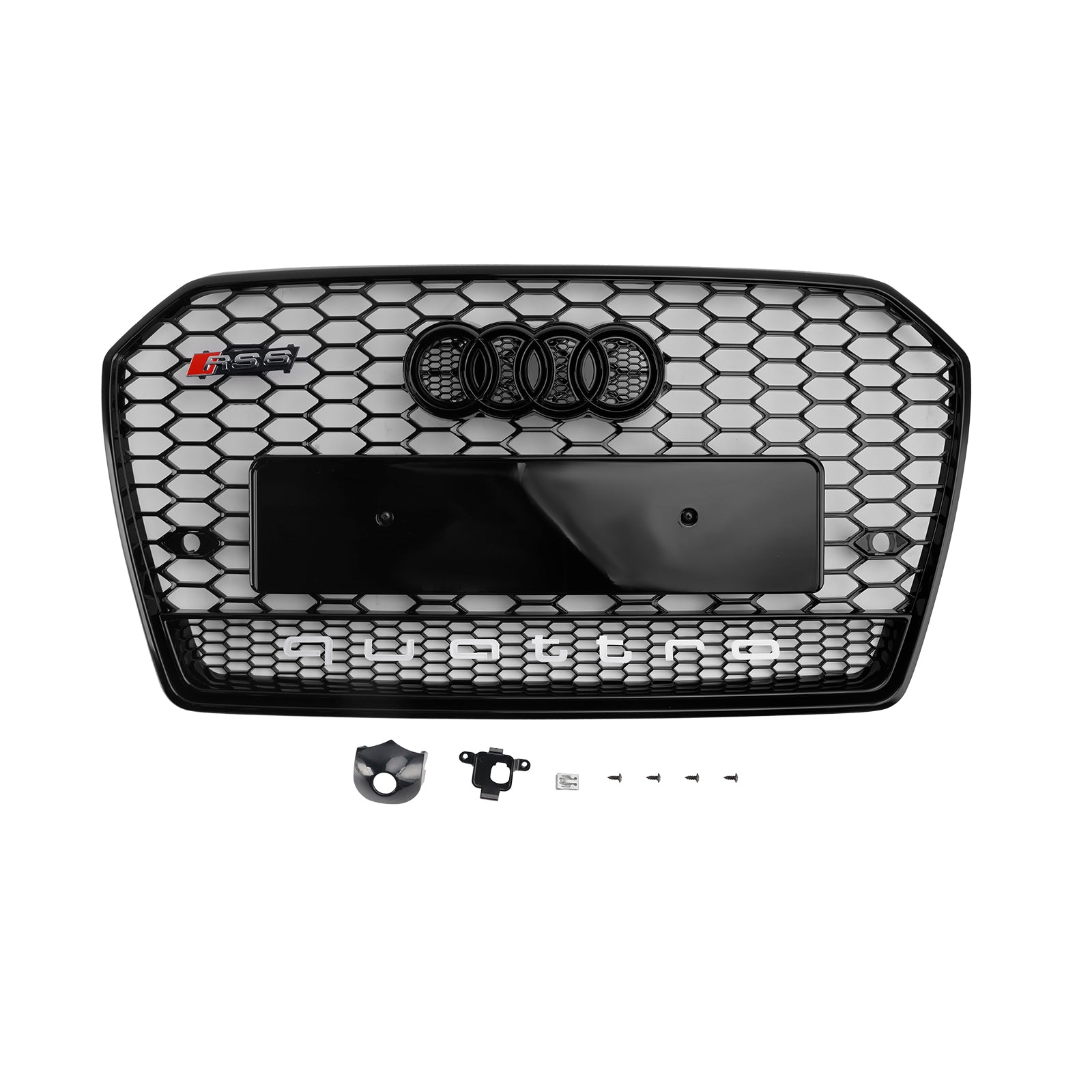 Audi A6 / A6 Sline / S6 C7 2016-2018 Grille de calandre avant en nid d'abeille RS Grille de radiateur d'admission d'air noire brillante avec emblème en anneau