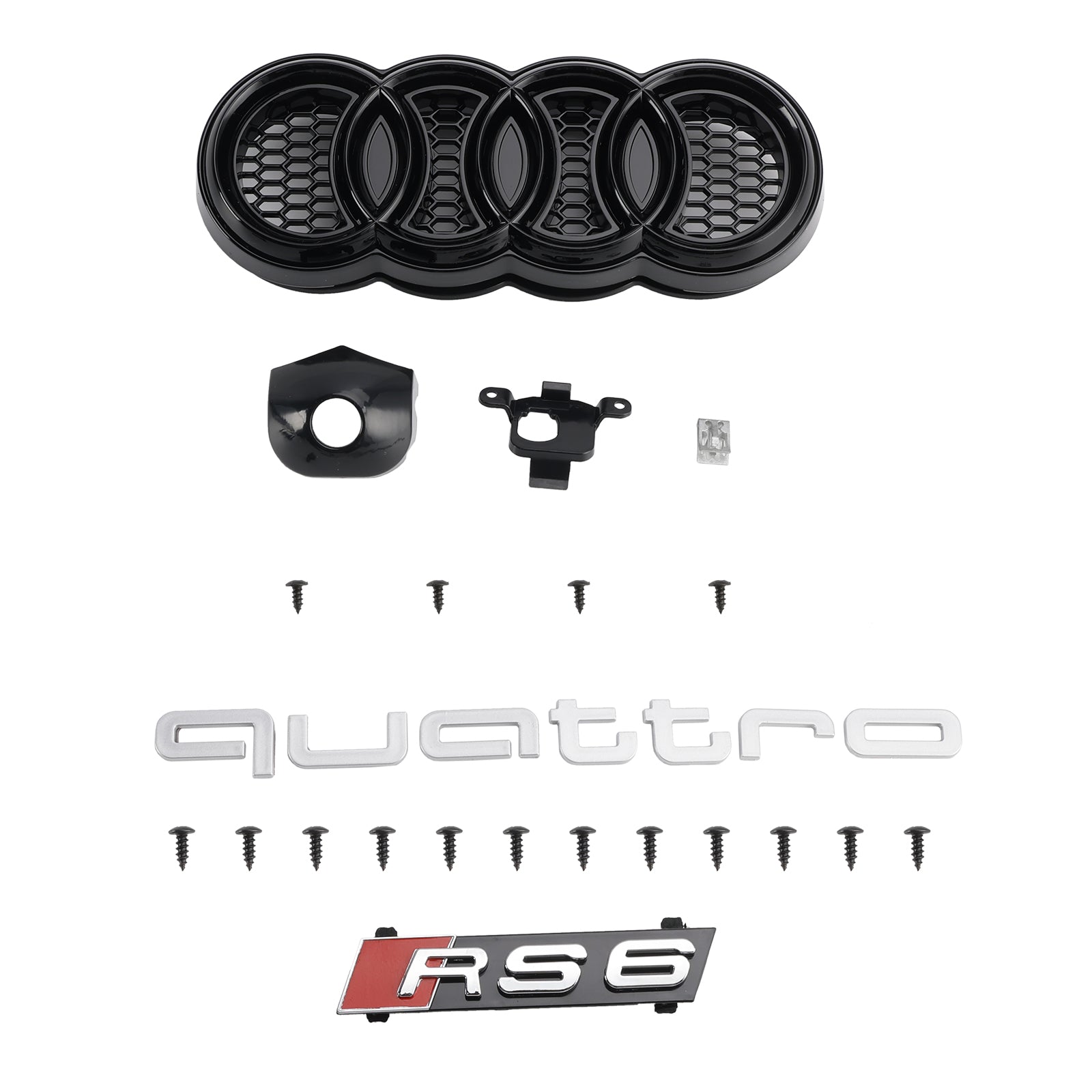 Parrilla delantera en forma de panal RS negra brillante con emblema de anillo para Audi A6 / A6 Sline / S6 C7 2016-2018