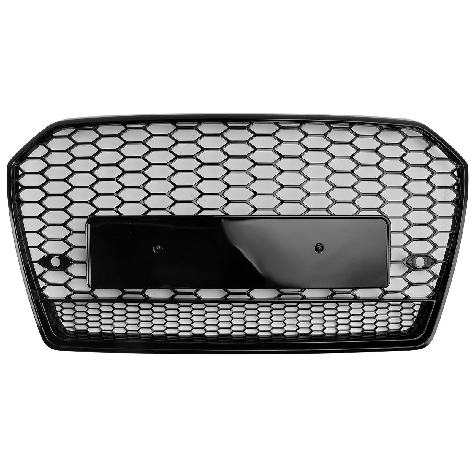 Audi A6 / A6 Sline / S6 C7 2016-2018 Honeycomb Front Grill RS Glossy Black Air Intake Radiator Grille W/ Ring Emblem