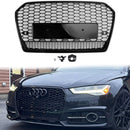 Audi A6/A6 Sline/S6 C7 2015-2018 RS6 Quattro Style Parrilla negra Parrilla de parachoques delantero de malla de panal con emblema de anillo negro-2