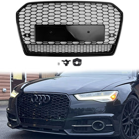 Audi A6 / A6 Sline / S6 C7 2015-2018 RS6 Quattro Style Black Grill Honeycomb Mesh Front Bumper Grille - 0