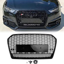 Audi A6/A6 Sline/S6 C7 2015-2018 RS6 Quattro Style Parrilla negra Parrilla de parachoques delantero de malla de panal con emblema de anillo negro-1