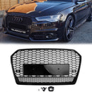 Audi A6/A6 Sline/S6 C7 2015-2018 RS6 Quattro Style Parrilla negra Parrilla de parachoques delantero de malla de panal con emblema de anillo negro-3