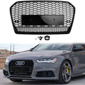 RS6 Quattro Style Grille For 2015-2018 Audi A6 / A6 Sline / S6 C7 Honecomb Gloss Black Front Bumper Grill