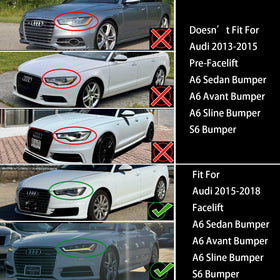 Rejilla estilo RS6 Quattro para Audi A6 /A6 Sline /S6 2015-2018, parachoques delantero, parrilla negra tipo panal con emblema de anillo - 0