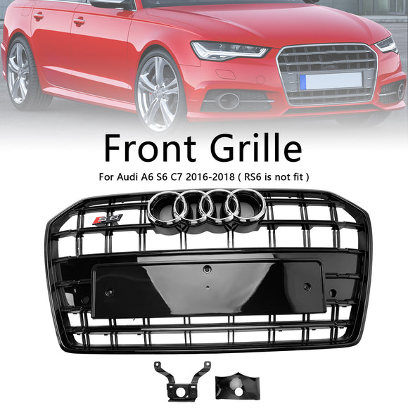 Rejilla estilo S6 para Audi A6/A6 Sline/S6 C7 2016-2018, rejilla negra con listones de malla para parachoques delantero