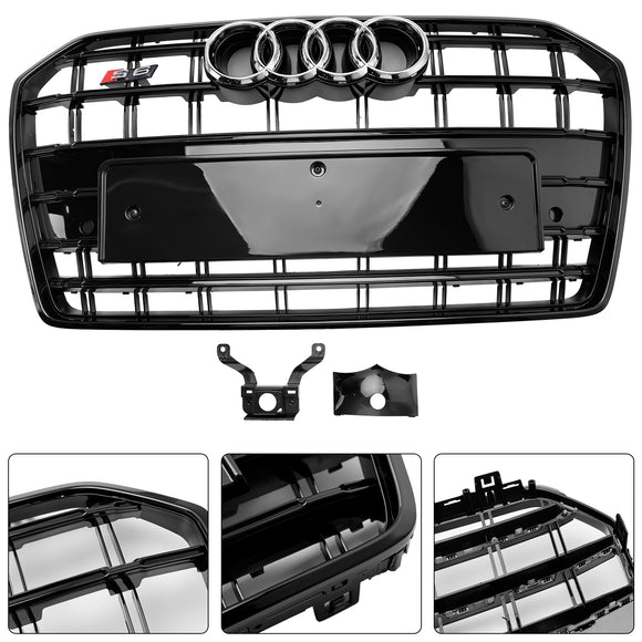 Rejilla estilo S6 para Audi A6/A6 Sline/S6 C7 2016-2018, rejilla negra con listones de malla para parachoques delantero