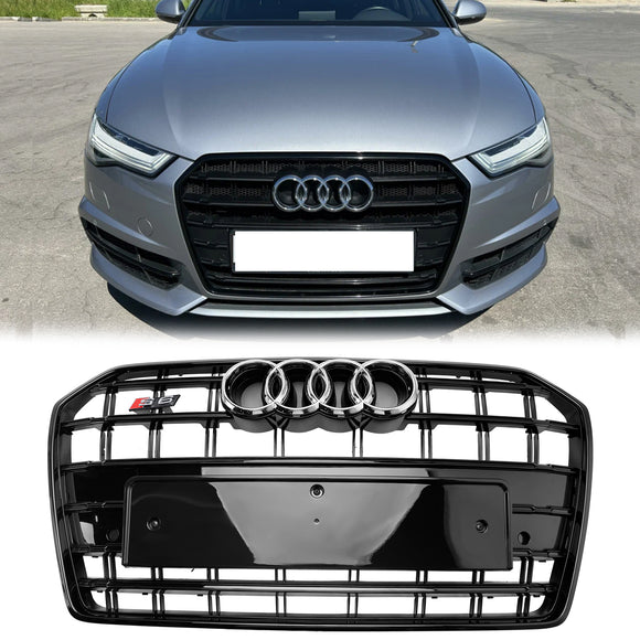 Rejilla estilo S6 para Audi A6/A6 Sline/S6 C7 2016-2018, rejilla negra con listones de malla para parachoques delantero