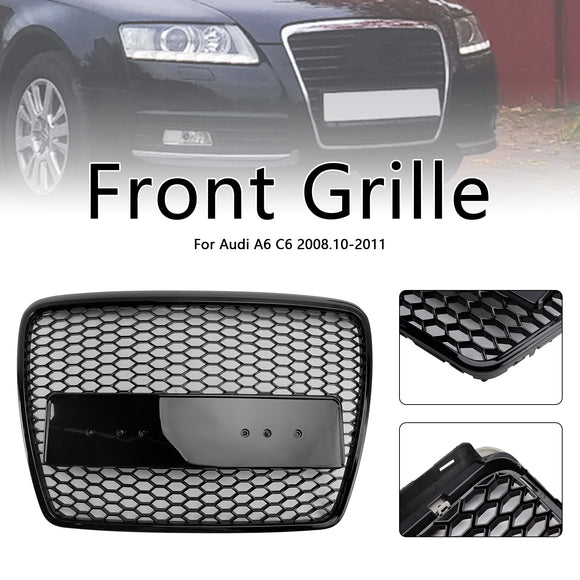 2008-2011 Audi A6 /S6 /A6 Sline C6 RS6 Style Grill Front Bumper Honeycomb Sport Mesh Hex Black Grille