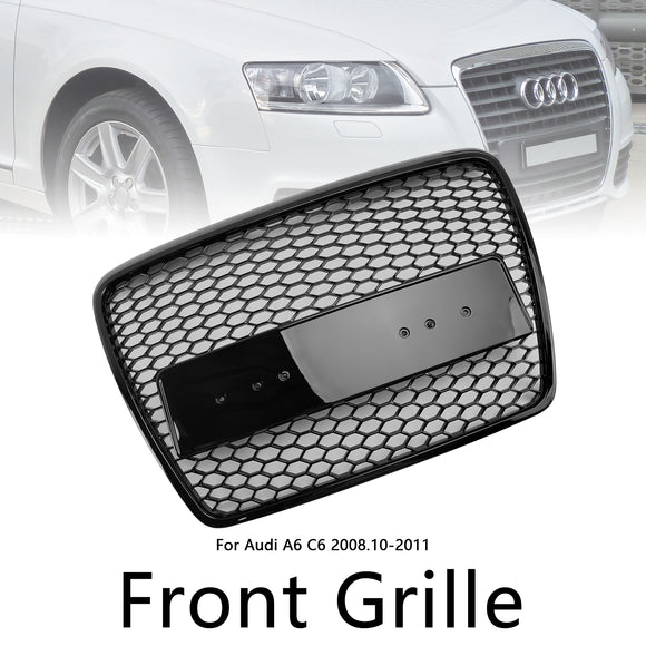2008-2011 Audi A6 /S6 /A6 Sline C6 RS6 Style Grill Front Bumper Honeycomb Sport Mesh Hex Black Grille