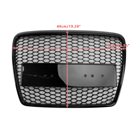 2004-2011 Audi A6 C6 Honeycomb Grill Front Bumper RS Style Black Replacement Grille With Sensor Hole