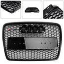 2008-2011 Audi A6 /S6 /A6 Sline C6 RS6 Style Grill Front Bumper Honeycomb Sport Mesh Hex Black Grille W/ Emblem-6