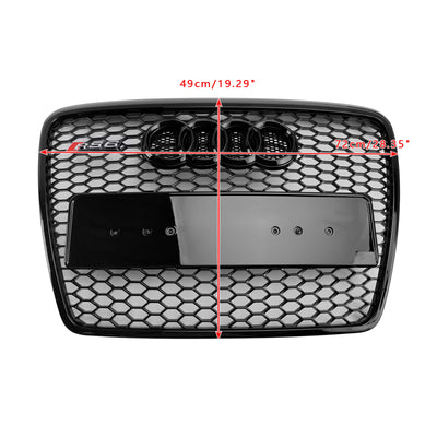 2008–2011 Audi A6/S6/A6 Sline C6 RS6 Style Grill Frontstoßstange Honeycomb Sport Mesh Hex Black Grille W/Emblem - 0