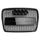 2008-2011 Audi A6 /S6 /A6 Sline C6 RS6 Style Grill Front Bumper Honeycomb Sport Mesh Hex Black Grille W/ Emblem-1