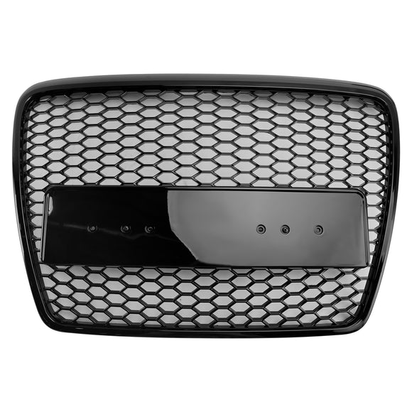 2004-2011 Audi A6 C6 Honeycomb Grill Front Bumper RS Style Black Replacement Grille With Sensor Hole