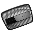 2004-2011 Audi A6 C6 Honeycomb Grill Front Bumper RS Style Black Replacement Grille With Sensor Hole-16