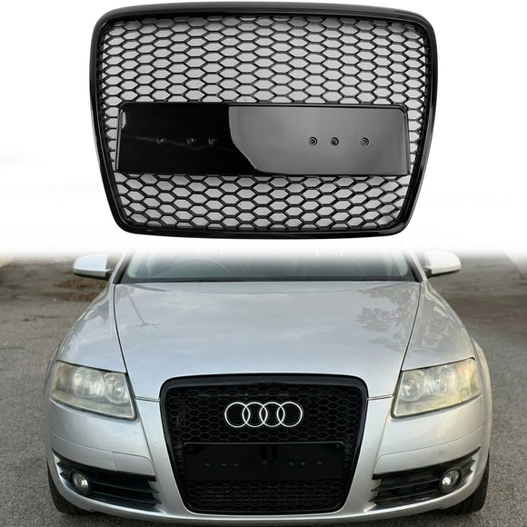 2008-2011 Audi A6 /S6 /A6 Sline C6 RS6 Style Grill Front Bumper Honeycomb Sport Mesh Hex Black Grille