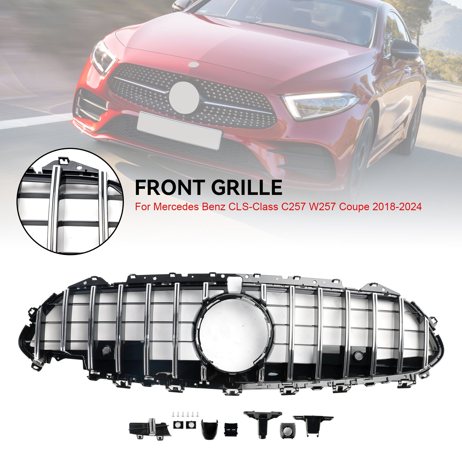 Mercedes Benz CLS-Class C257 CLS300/400/350/450/53 2018-2024 Front Bumper Grill Black/Chrome GT Style Grille