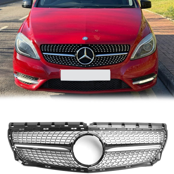 Mercedes-Benz B-Klasse 2011-2014 W246 Diamantvormige grille voorbumper, chroomzwarte grille