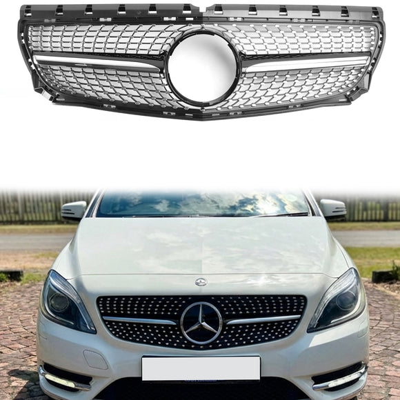 Mercedes-Benz B-Klasse 2011-2014 W246 Diamantvormige grille voorbumper, chroomzwarte grille