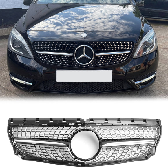 Mercedes-Benz B-Klasse 2011-2014 W246 Diamantvormige grille voorbumper, chroomzwarte grille