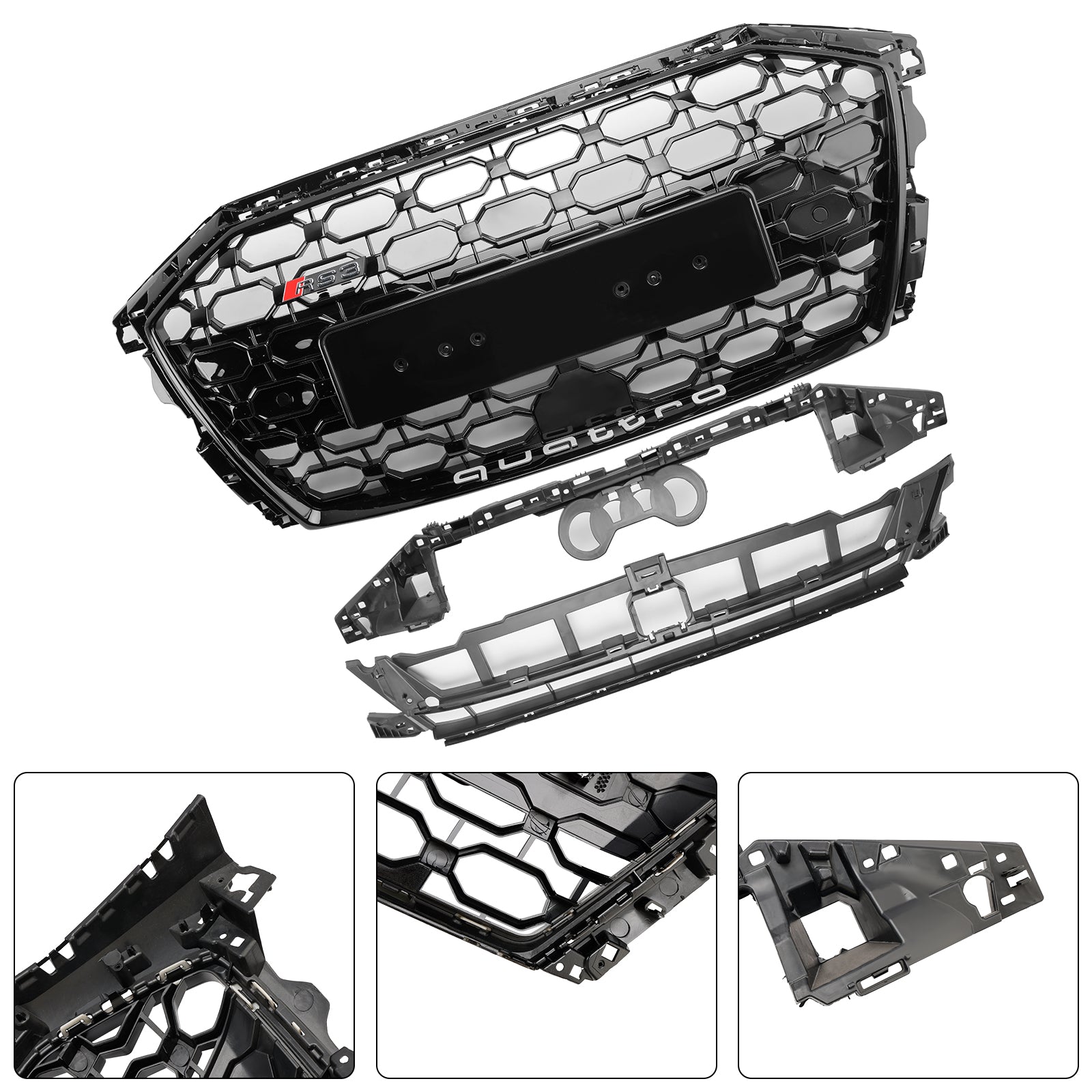 2020-2024 Audi A3 / S3 RS3 Style Honeycomb Grill Front Bumper Glossy Black Grille