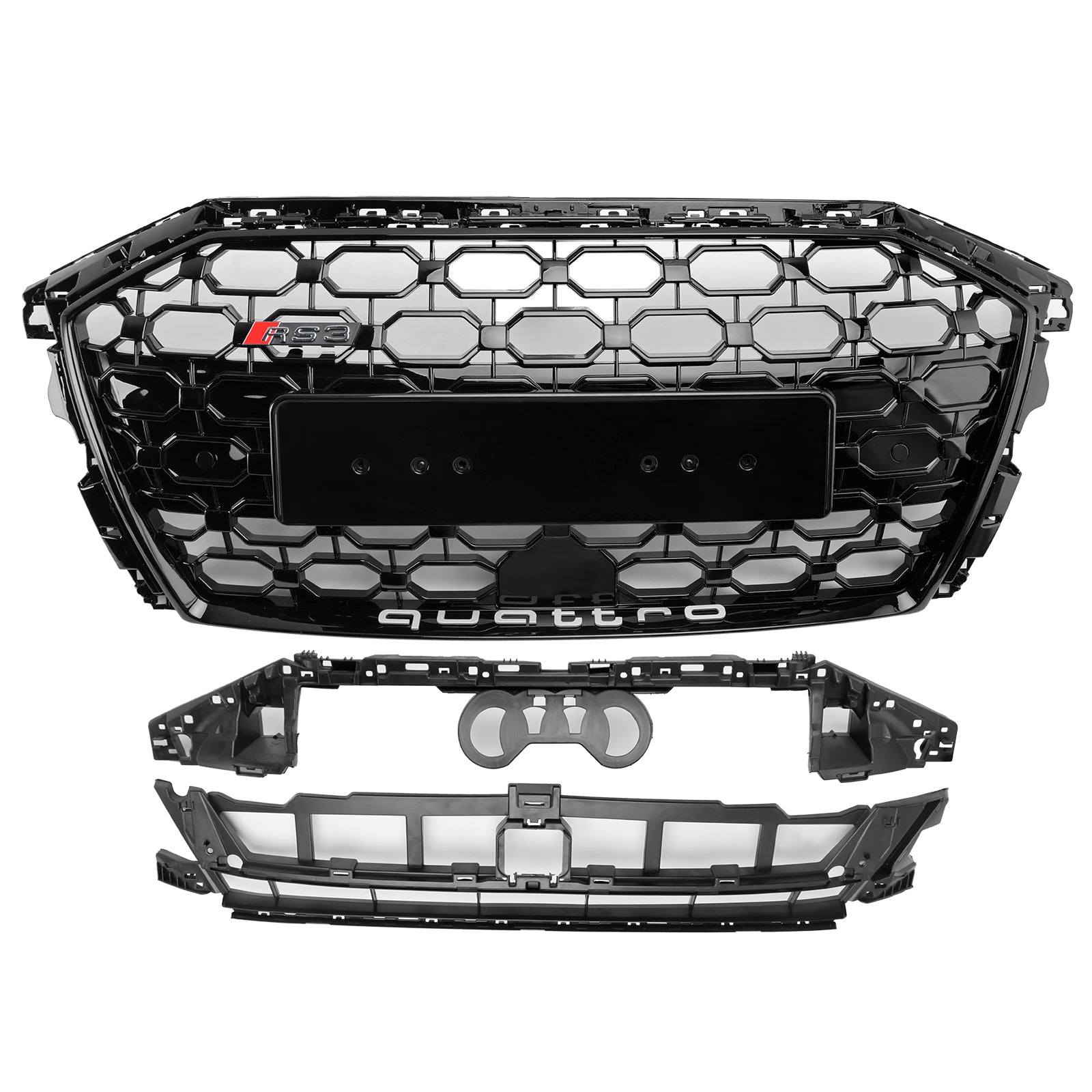 2020-2024 Audi A3 / S3 RS3 Style Honeycomb Grill Front Bumper Glossy Black Grille