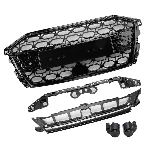 Parrilla estilo Audi A3/A3 Sline/S3 RS3 2020-2024, parachoques delantero, rejilla de repuesto negra tipo panal