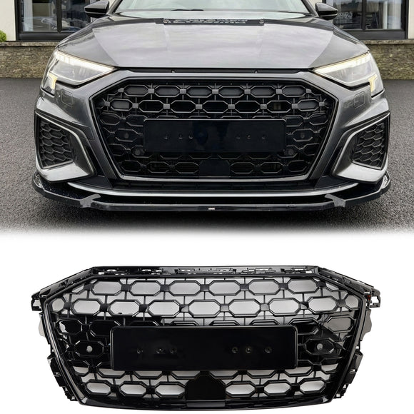 Parrilla estilo Audi A3/A3 Sline/S3 RS3 2020-2024, parachoques delantero, rejilla de repuesto negra tipo panal