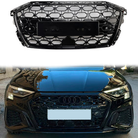 Audi A3/A3 Sline/S3 2020-2024 Grade dianteira em favo de mel para-choque superior estilo RS grade preta brilhante