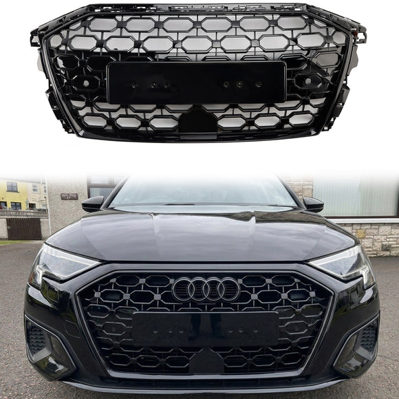 2020-2024 Audi A3/A3 Sline/S3 RS3 Style Grill Przedni zderzak o strukturze plastra miodu Czarna zamienna kratka