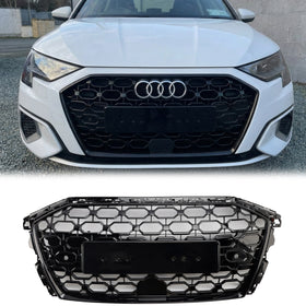 Grille de remplacement noire en nid d'abeille pour pare-chocs avant de style Audi A3/A3 Sline/S3 RS3 2020 – 2024