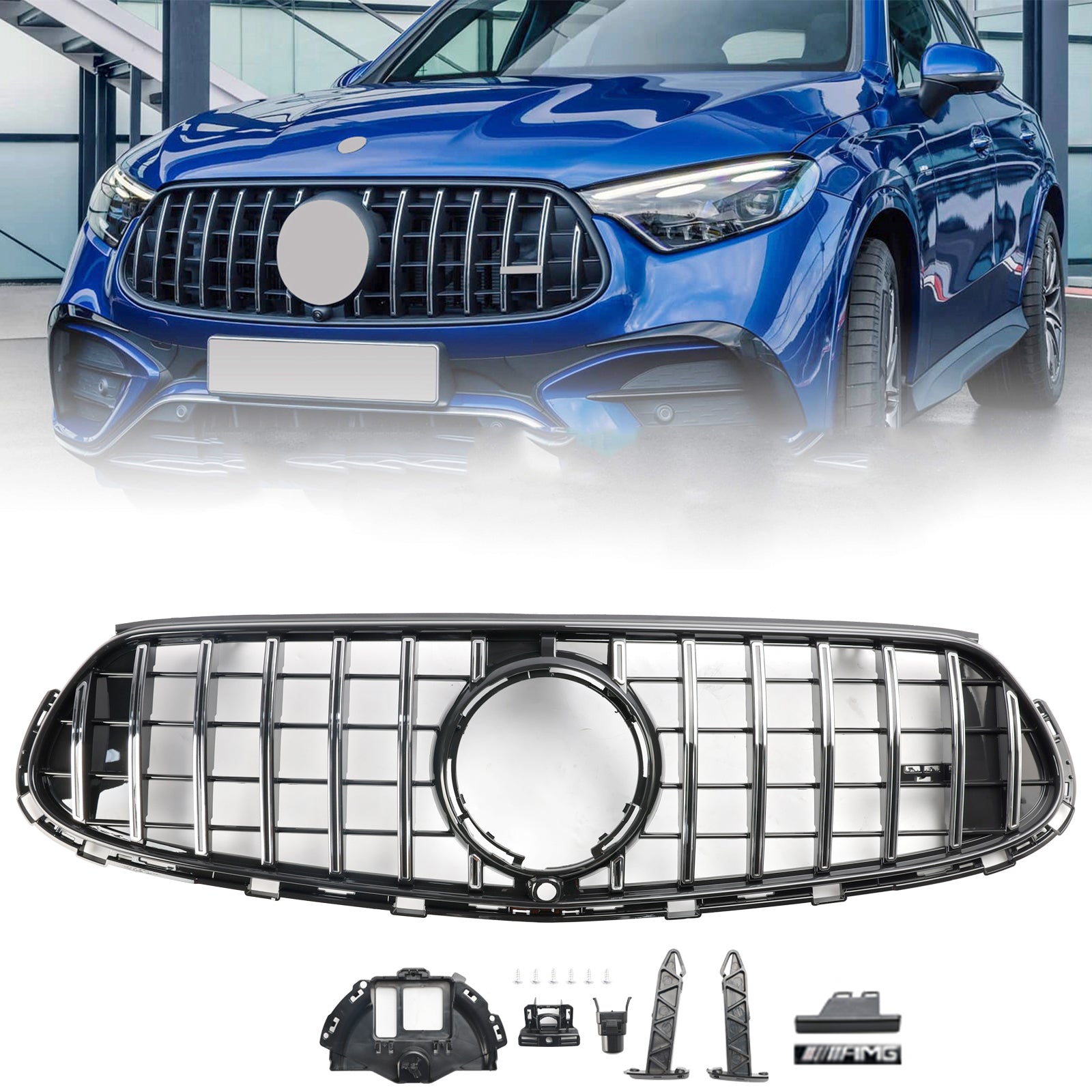 Grille de pare-chocs avant chromée de style GTR pour Mercedes Benz Classe GLC X254 AMG-Line GLC220/300/400/43 2022-2024