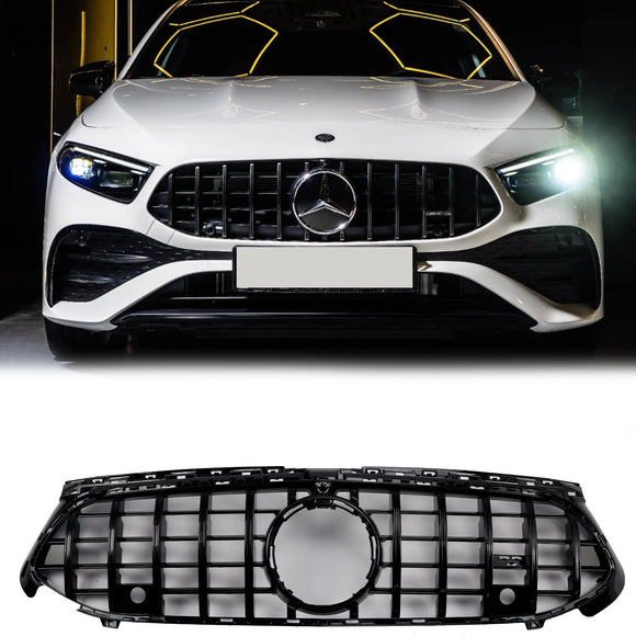 Mercedes Benz A-Class W177 2023-2025 GTR Style Grill Glossy Black Front Bumper Replacement Grille