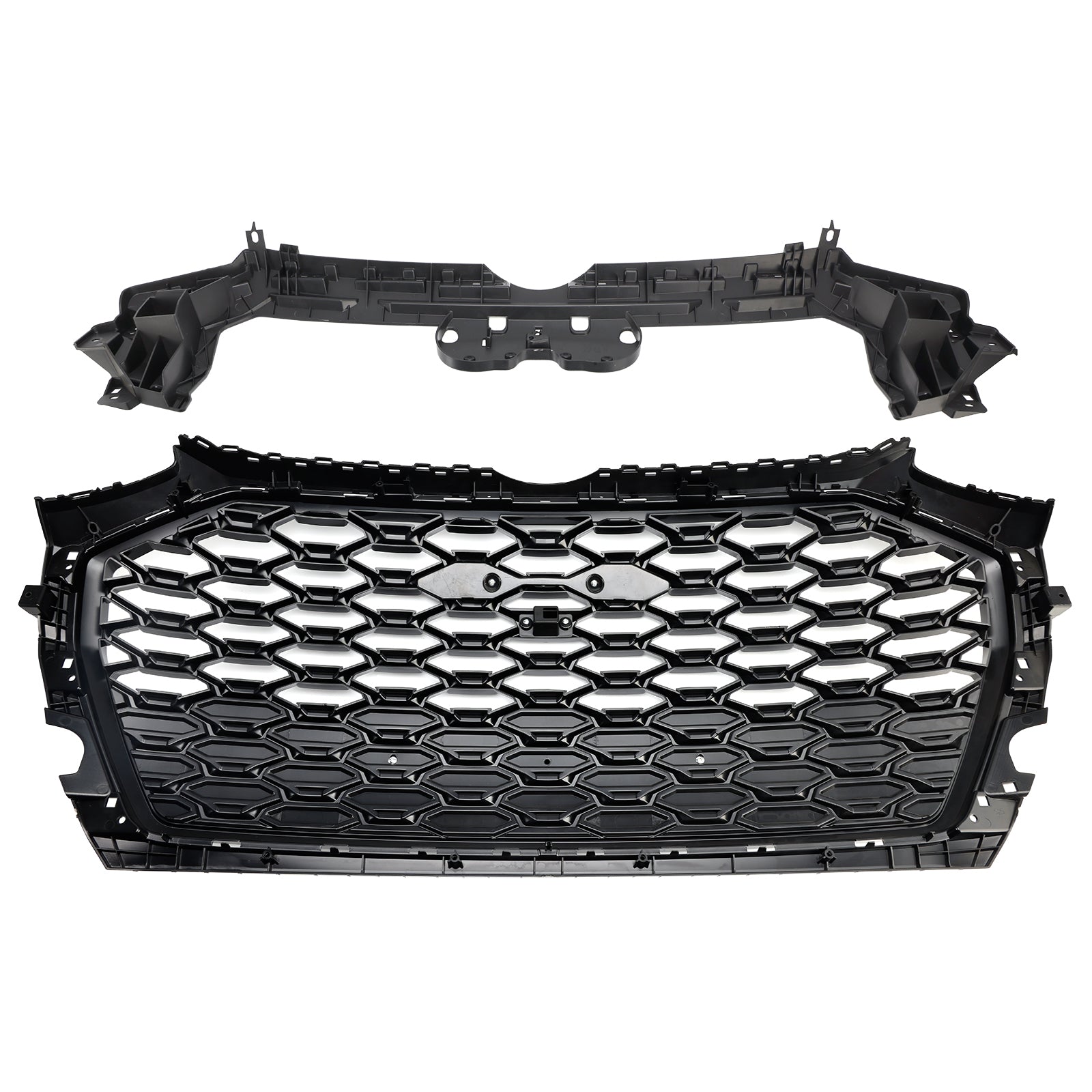 Parrilla estilo Audi Q5/SQ5 RSQ5 2021-2025, parachoques delantero, malla de panal, parrilla negra con emblema de anillo