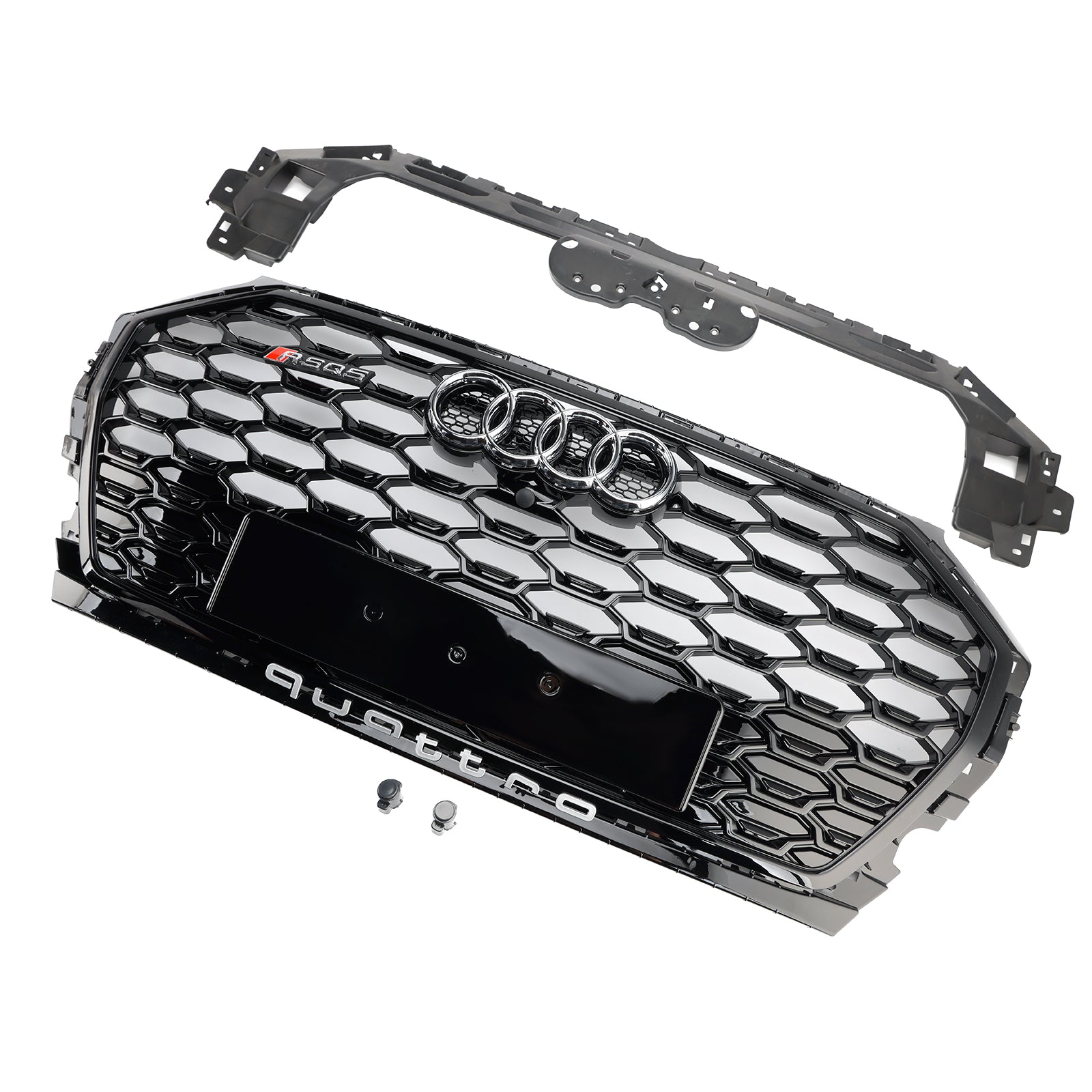 Parrilla estilo Audi Q5/SQ5 RSQ5 2021-2025, parachoques delantero, malla de panal, parrilla negra con emblema de anillo
