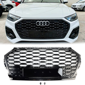 Audi Q5/Q5 Sline/SQ5 2021-2024 Grade dianteira em favo de mel Substituição do para-choque superior Preto RS Style Grill