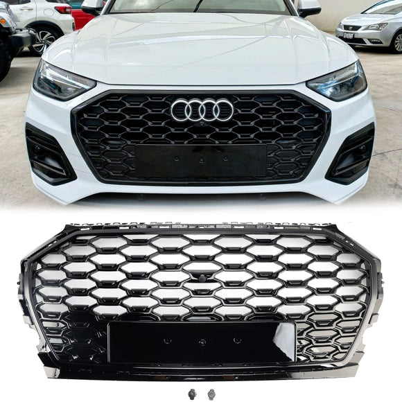 Audi Q5/Q5 Sline/SQ5 2021-2024 hunajakenno etusäleikkö ylempi puskurin vaihto Musta RS Style Grill