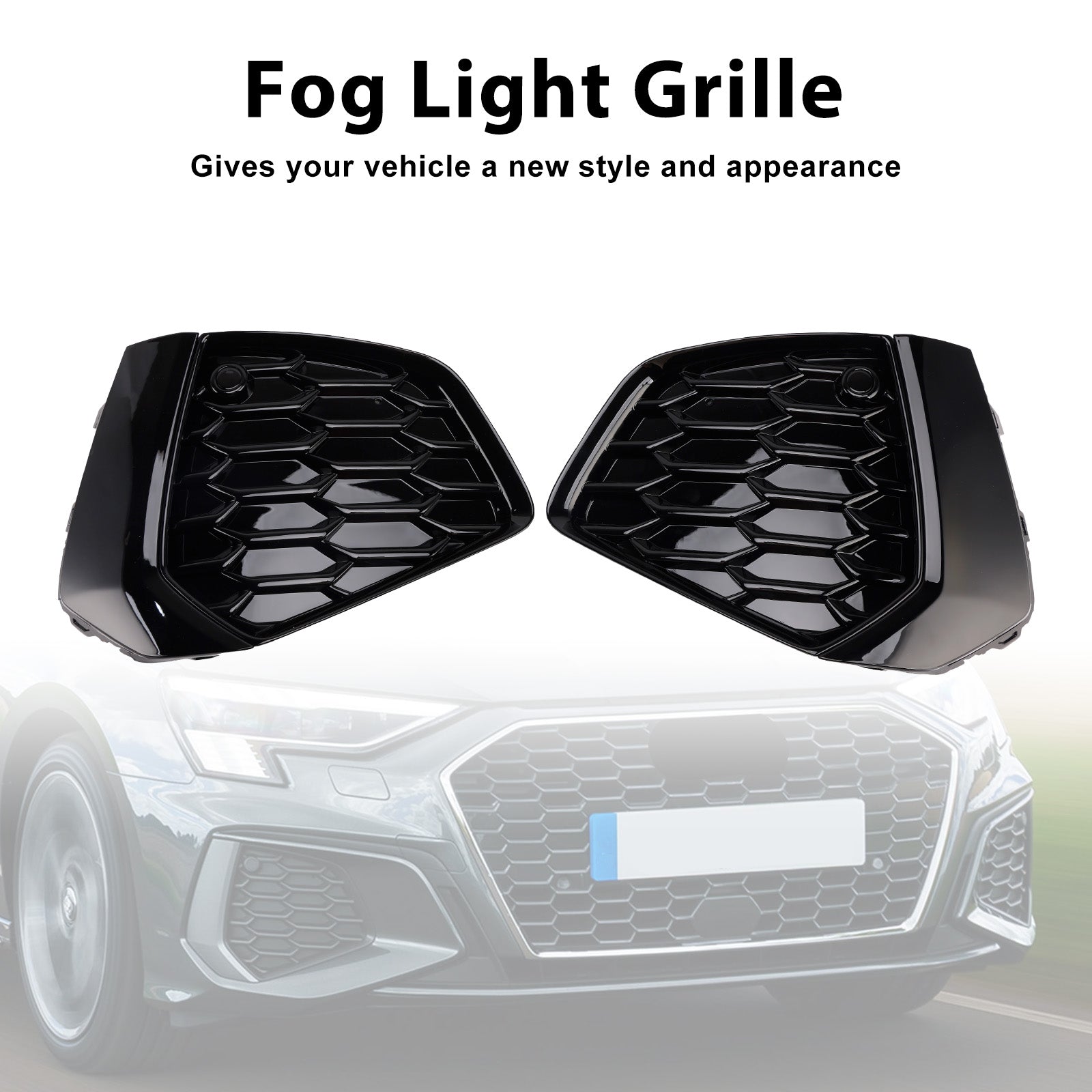Audi A3 S-line / S3 8Y 2021-2023 Front Lower Grill Fog Light Grill Glossy Black Cover 8YG807671A 8YG807672A